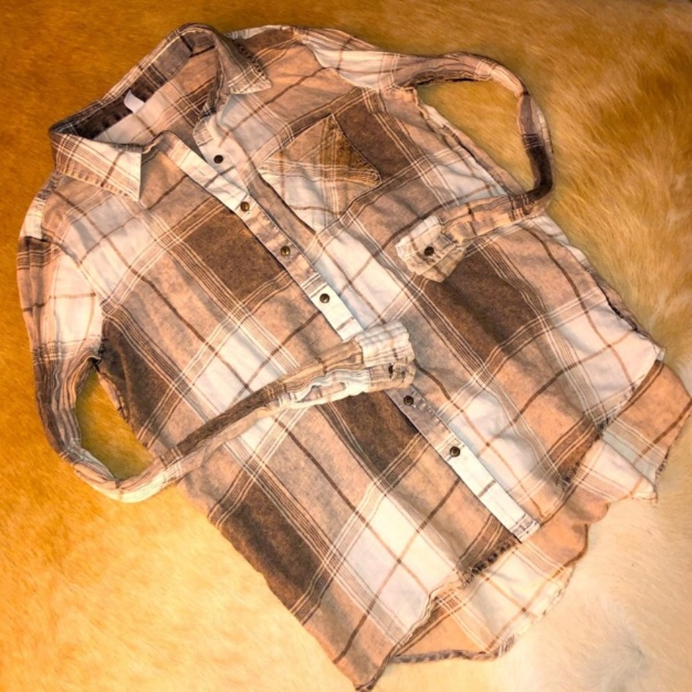 bp Nordstrom M plaid shirt in dusty rose/cocoa/purplish